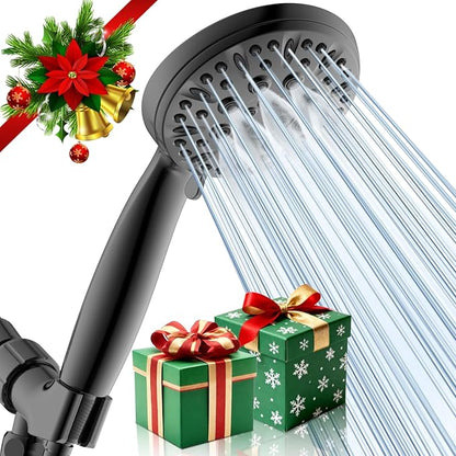 Matte Black Shower Head, 6 Spray Modes Handheld Showerhead, High Pressure Shower Head with 59 Inch Stainless Steel Hose and Adjustable Showerhead Holder