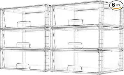 Vtopmart 6 Pack Large Stackable Storage Drawers,Easily Assemble Acrylic Bathroom Closet Undersink Organizers and Storage,Plastic Storage Bins for Kitchen Cabinets,Pantry,Makeup,Medicine Organization