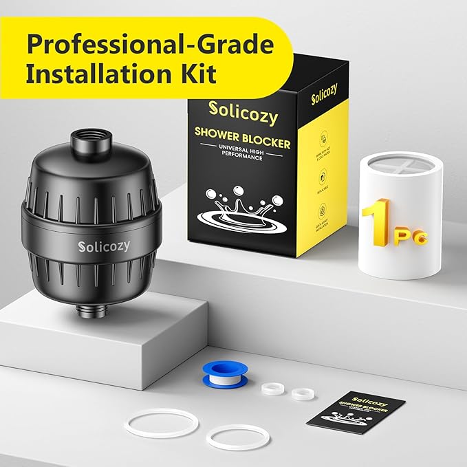 Next-Gen Shower Filter - SoliCozy Shower Water Filter, Water Softener Shower Head Filter, Reduces Dry Itchy Skin, Dandruff, Eczema, and Dramatically Improves The Condition of Your Skin, Hair and Nails