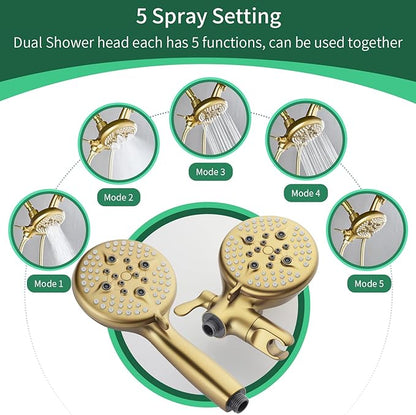 2 Handle Shower Faucet Shower System Complete 2 in 1 Shower Combo Set with Handheld Showerhead Shower Trim Kit Two Handle Shower Fixtures Brushed Gold
