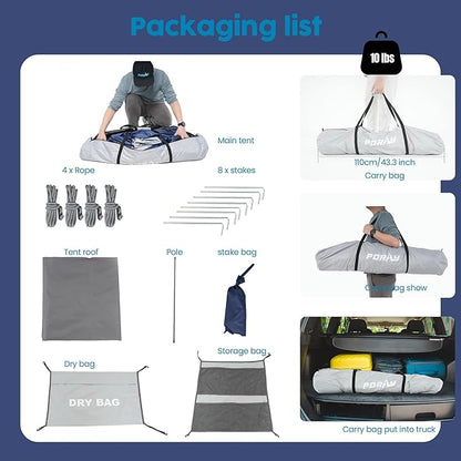 Camping Shower Tent Deluxe Changing Room Easy Set Up Privacy Shelter,Large Toilet Tent with Floor Drain Design for Beach, Camping,Hiking with Stakes and Ropes for Stability