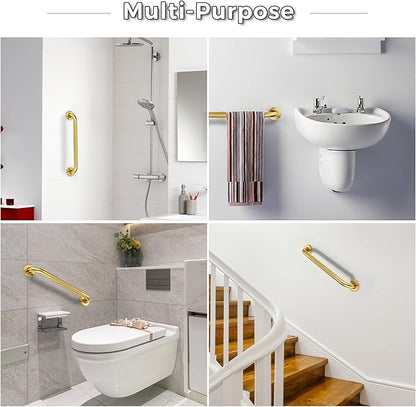 Grab Bars for Shower, 2 Pack 12-Inch Anti Slip Shower Handles for Elderly, Safety Shower Grab Bar, Stainless Steel Handicap Grab Bars for Bathroom,Toilet (Gold, 1" Diameter)