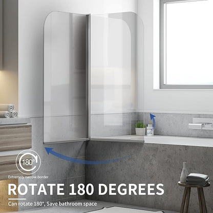 Shower Frameless Glass Door for Bathtub, 30”×55” Hinged Tub Shower Screen, Tempered Glass Tub Door, Chrome Pivot Bathroom Shower Door Panel