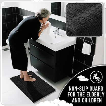 Yimobra Large Bathroom Rugs Non Slip Washable 36x24 Inch - Ultra Soft Absorbent Chenille Bath Mat, Quick Dry Shaggy Floor Carpet for Tub Shower, Black Home Decor Accessories