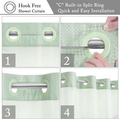 Gibelle Extra Long Shower Curtain 72x86, Waffle Weave Bathroom Shower Curtain with Snap-in Fabric Liner Set, No Hooks Needed, Hotel Style with Mesh Top Window, Mint Green