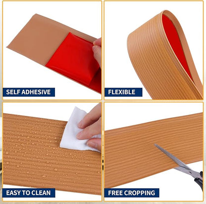 Flexible Baseboard Molding Trim 4 Inch Self-Adhesive Vinyl Wall Base Peel and Stick Cove Base Rubber Wall Baseboard Moulding Trim (200Ft, Yellow Oak)