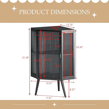 Corner Storage Cabinet with Glass Door, 31" & 43" Freestanding Triangle Floor Cabinet Modern Display Organizer Medicine Cabinets for Bathroom Living Room Bedroom (Black, 31')