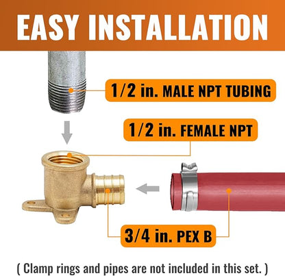 SUNGATOR 4-Pack PEX 3/4" x 1/2" Female NPT Drop Ear Elbow, from PEX to Threaded Pipe