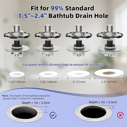Universal Bathtub Drain Stopper Shower Drain Hair Catcher, Tub Stopper with Visible Top Strainer, Upgraded 3 in 1 Pop-up Drain Plug Fit for 1.5 to 2.4" Hole, Stainless Filter Basket, Brushed Nickel