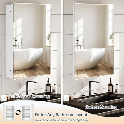 Bathroom Medicine Cabinet with 22x30 in Rectangular Beveled Frameless Mirror,Wall Mounted Mirror Cabinet for Bathroom Toilet Kitchen,Recess or Surface Mount,Already Assembly