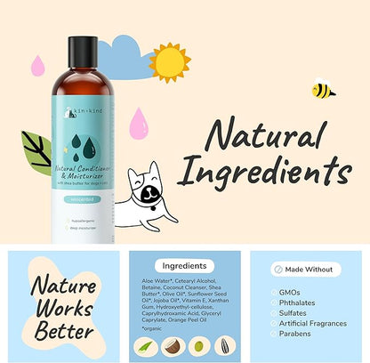 kin+kind Cat & Dog Conditioner with Shea Butter, Aloe & Betaine – All-Natural Pet Supplies to Moisturize, Soften & Restore Coat, Shed Control & Coat Defense for Dogs and Cats, Made in USA - 12 fl oz