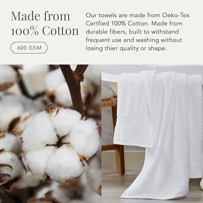 NY Loft 100% Cotton Bath Towel Set of 4 | White Towels | Oeko-TEX® Standard 100 | Soft & Absorbent, Quick-Dry Bath Towels | 30" x 52" | | Trinity Collection - White