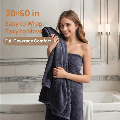 Cotton Bath Towel – Large 30x60 Inches, Soft, Thick & Absorbent Towel for Bathroom, Spa, or Home Use (Gray, 4 Pack – 30"x60")