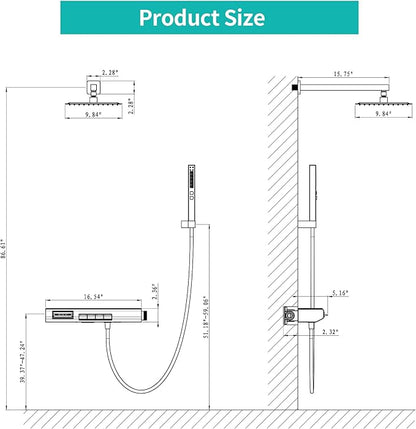 Matte Black Rain Shower System Combo: 10" Wall-Mounted Shower Fixtures with 2-in-1 Handheld Spray, Shower Valve with Body Jets, and Waterfall Spout Shower Faucet Set