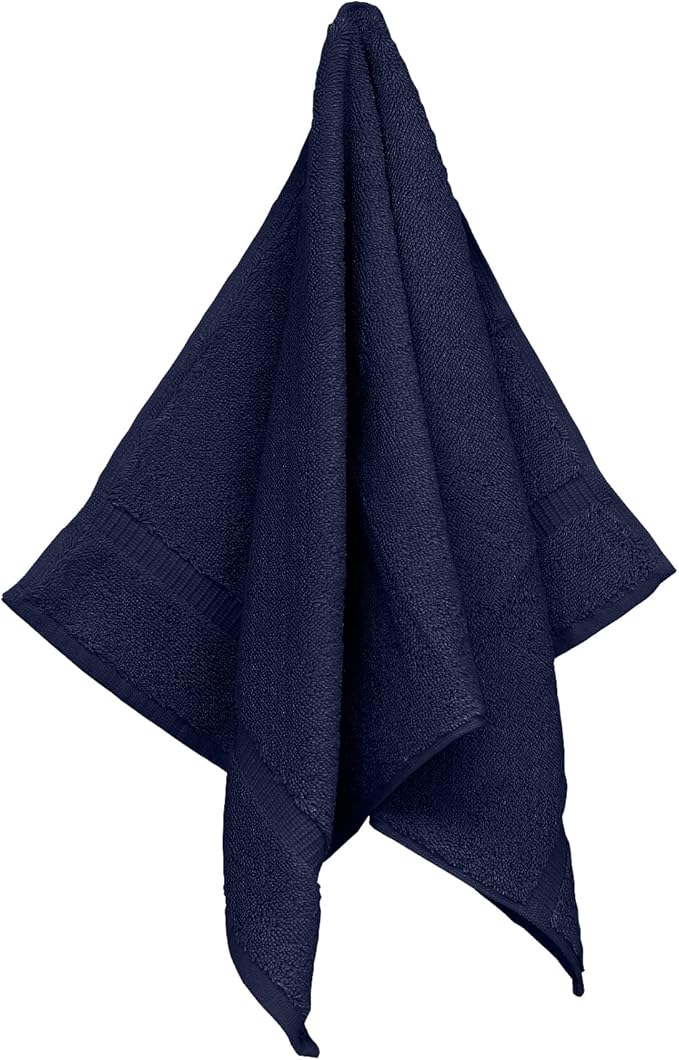 Monogrammed Hand Towel, Personalized Initial Gift, Extra Absorbent 100% Turkish Cotton - Soft Terry Finish - Set of 2 - White Block Initial O - Embroidered on Navy Blue Towels