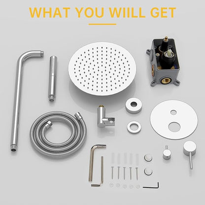 BESy Shower System with 10 Inch Round Rain Shower Head and Handheld Wall Mounted, High Pressure Rainfall Shower Faucet Fixture Combo Set with 2 in 1 Handheld Showerhead for Bathroom, Polished Chrome