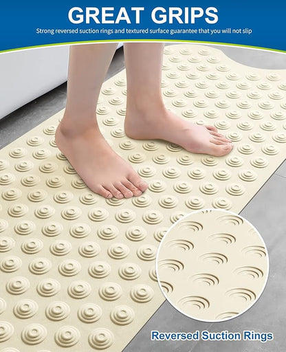 Bligli Bathtub Mat Non-Slip Without Suction Cups, 39x16inch Extra Long Bath Mats for Shower Bathroom, Machine Washable Natural Rubber Shower Tub Mat (39x16inch, Beige)