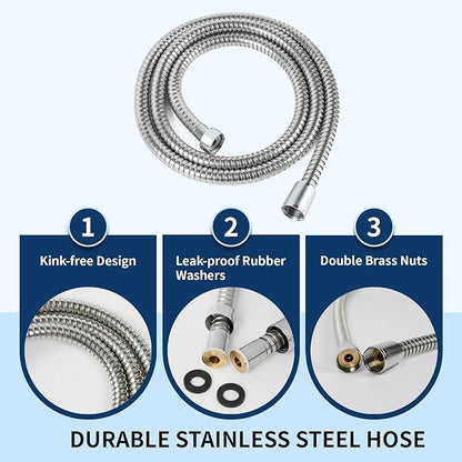 Hand Held Shower Head, High Pressure 6 Spray Mode Handheld Showerhead, Chrome Shower Head with 59 Inch Stainless Steel Hose and Adjustable Bracket
