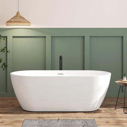 FerdY 67" Bali Elite Acrylic Freestanding Bathtub, Gracefully Shaped Freestanding Soaking Bathtub, Toe-Tap Chrome Drain and Minimalist Linear Design Overflow Included, cUPC Certified