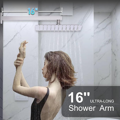 KOJOX Shower System with High Pressure 12 Inch Rainfall Shower Head, Handheld Shower head and Shower Faucet Trim valve, Bathroom Luxury Rain Mixer Shower Set Wall Mounted Brushed Nickel