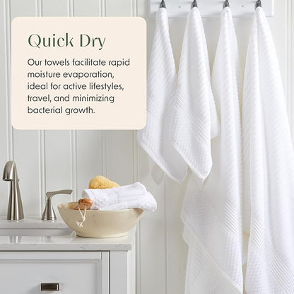 Springtree Home 100% Cotton Bath Towel Set | 6 Piece Set | Absorbent & Quick-Dry Bath Towels | Textured and Durable Cotton | Krista Collection (Bright White)