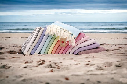 Bazaar Anatolia Turkish Beach Towel – 100% Cotton, Quick Dry, Sand Free Towel for Bathroom, Travel, Camping – Oversized 71x39 Inches – Stripe Light Blue