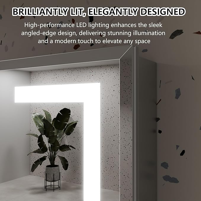 GroGro LED Lighted Bathroom Medicine Cabinet with Mirror, 36" W x 24" H Beveled Edge Medicine Cabinet with Lights,Surface or Recessed Mounting,Defog,Dimming,3-Color Temperature Adjustment
