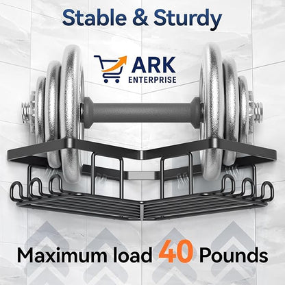 Shower Caddy Corner Shelf with Soap Holder, No Drill Adhesive Wall Mounted with Hooks - Rustproof Stainless Steel Rack by ARK.
