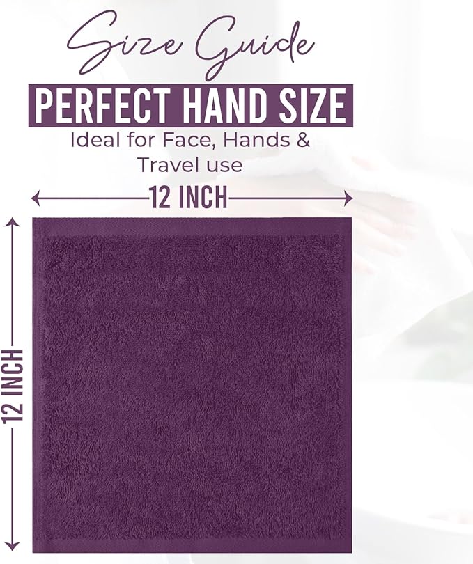 DAN RIVER 12 Pack Wash Cloths for Showering [12x12] - 100% Cotton Washcloths Premium Quality Flannel Face Cloths for Bathroom, Highly Absorbent and Soft Feel Wash Clothes, Purple Passion