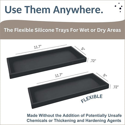 Countertop and Vanity Tray - 2 PC Large 11.7" Silicone Bathroom Trays, Counter Organizer, Dish Soap Sponge Holder Kitchen Sink Tray Organizer, Sink Caddy Toothbrush Key Kitchen Soap Trays