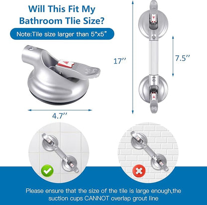 17inch Upgrade Suction Shower Grab Bar, Portable Shower Handle Bar Suction Grip Bar Bathtub Handle with Strong Hold Suction Cup Fitting and Rapid Release for Bathroom(Max Capacity :300lb