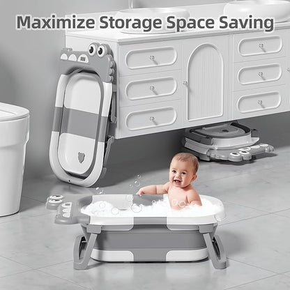 TPN Collapsible Baby Bathtub, Baby Bath Tub with Soft Cushion & Real-Time Thermometer, Baby Bathtub Infant to Toddler Tub (0-36 Months), Portable Travel Baby Tubs for Newborns (Grey)