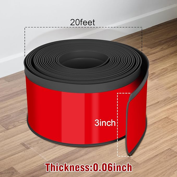 Vinyl Baseboard Molding Trim 3 Inch x 20 Feet Peel and Stick Baseboard Trim Flexible PVC Cove Base Moulding Self-Adhesive Trim for Garage Bathroom Cabinet Floor Walls, Black