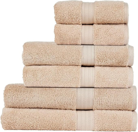Christy Renaissance 6 Piece Beige Towel Set | 100% Egyptian Cotton | Luxury Bathroom Towels | Soft and Super Absorbent | 675 GSM | 2 Bath Sheet 2 Bath 2 Hand | Driftwood