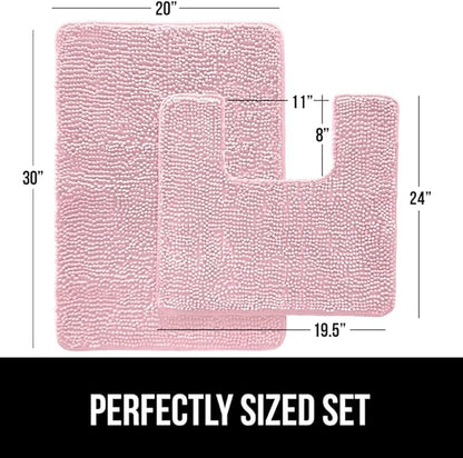 GORILLA GRIP Bathroom Rug Sets, Soft Chenille 2 Piece Area Rugs Set, Toilet Base Mat and 30x20 Carpet, Absorbent Microfiber Washable Mats Dry Quickly, Home Décor and Bath Room Accessories, Lt Pink