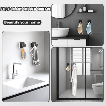 2Pcs Square Suction Cup Hook, 304 Stainless Steel Shower Hook, Removable Suction Cup Knob for Shower, Bathroom, Kitchen, Glass Door, Mirror (Black)