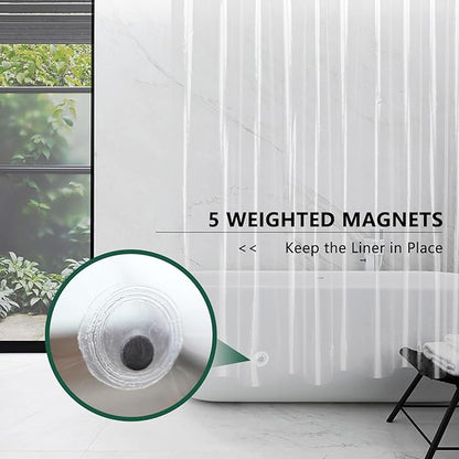 AooHome Thin Clear Shower Curtain Liner, Premium Light Weight EVA 4G Plastic Bathroom Shower Liner with Rustproof Metal Grommets and Bottom Magnets, 54x72 inch (No Hooks)