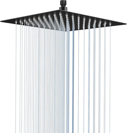 Rain Shower Head, 10 Inches Large Rainfall Shower Head, 304 Stainless Steel Made, Ceiling or Wall Mount, High Pressure Flow, Ultra Thin, Matte Black