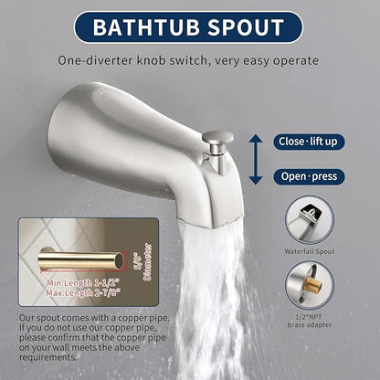 Tub Shower Faucet Combo Set Bathtub Faucet Set Shower System with Tub Spout Shower Tub Kit Shower Valve and Trim Kit Shower Fixtures Brushed Nickel