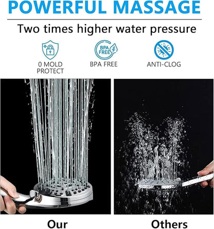 High Pressure10-mode Handheld Shower Head - Anti Clogging Nozzles, Removable Shower Head for Cleaning Tubs and Pets, Includes 5ft Stainless Steel Hose, ShowerHead with Wall Mounting Bracket