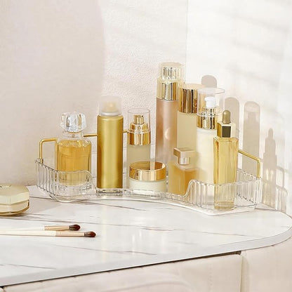 Corner Bathroom Countertop Organizer, Vanity Organizer Trays for Counter, Makeup Organizers, Perfume Tray, Skincare Shelf Storage Gifts for Women Girl Student (Clear, 1 Tier)
