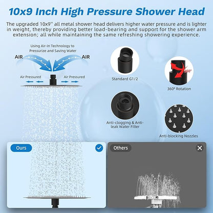 Hibbent cUPC Certified All Metal 10"Rainfall Showerhead Combo, High Pressure Shower Head with 10-Spray Mode Handheld, Innovative 4-way Diverter with Pause Mode, 71'' Hose and Holder, Oil Rubbed Bronze