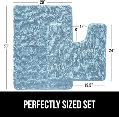 GORILLA GRIP Bathroom Rug Sets, Soft Chenille 2 Piece Area Rugs Set, Toilet Base Mat and 30x20 Carpet, Absorbent Microfiber Washable Mats Dry Quickly, Home Décor and Bath Room Accessories, Sky
