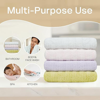 Vie Triomphe Facial Towels Washcloth (Green+Pink+Purple+Blue) Luxury Hand Towels for Bathroom,100% Cotton Quick Dry Absorbent Soft Hand Towel Set 13.38 * 31.49 Inch Wash Clothes