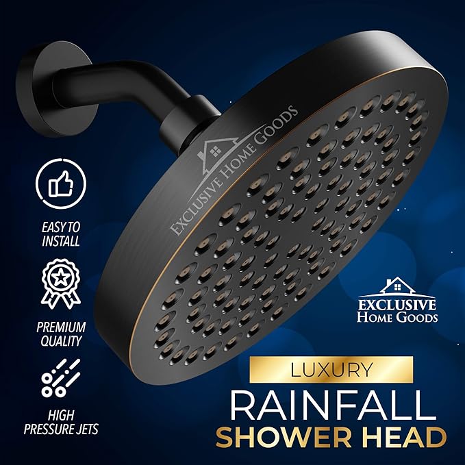 Luxury Rainfall Shower Head - High-Pressure showerhead Jets, rain shower head Ant-Clog Silicone Nozzles (1.8 GPM, Oil-Rubbed Bronze)