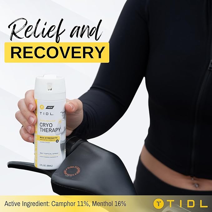 TIDL Cryotherapy Pain Relief Spray, 3 Oz, Max Strength for Fast-Acting Muscle, Joint & Neck Pain Relief, Plant-Based Menthol & Camphor Pain Reliever, Quick Drying Formula