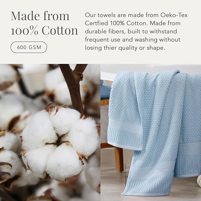 NY Loft 2 Pack Bath Sheet Towel Set | 100% Cotton | Absorbent Quick-Dry Oversize Bath Towels | Textured and Durable Cotton | Chambray Blue
