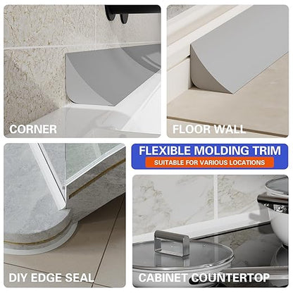 Flexible Molding Trim, Flexible Bendable Adhesive Caulking Strip, Molded Trim, Peel and Stick Home Decorative Edge for Bathroom, Kitchen, Floor, Wall (Grey, 0.83in x 0.24in x 3.3ft)