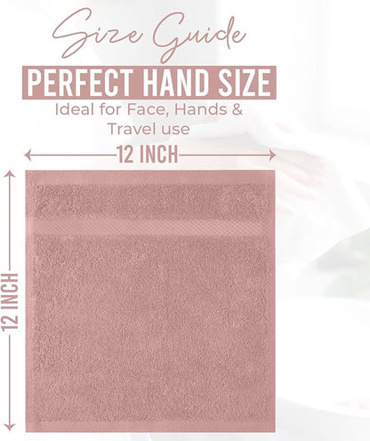 DAN RIVER 12-Pack Premium 100% Cotton Dusty Rose Face Towels – Reusable Face Towel Set, Soft & Absorbent wash Cloths for Your face, Bathroom & Body – Hand and Face Towels, 550 GSM (12x12 in)