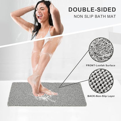 Nonslip Bathtub Mat, Anti Slip Bath Mat 0.6" Extra Thick, Quick Dry Bath Tub Anti Slip Shower Mat, Loofah Non-Slip Bath Mat for Tub Bathroom Pool Kitchen Entryway Home Hotel(Grey 24x24)